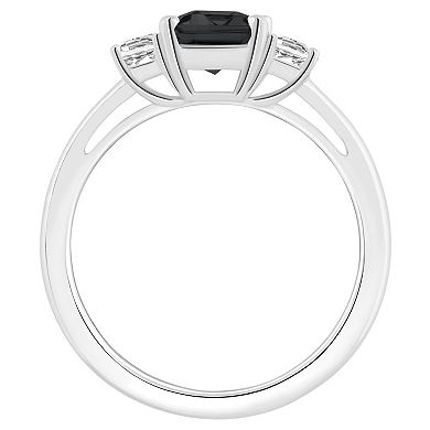 Alyson Layne Sterling Silver Emerald Cut Black Onyx & White Topaz Three-Stone Ring