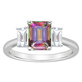 Alyson Layne Sterling Silver Emerald Cut Mystic Topaz & White Topaz Three-Stone Ring