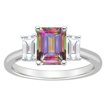 Alyson Layne Sterling Silver Emerald Cut Mystic Topaz & White Topaz Three-Stone Ring