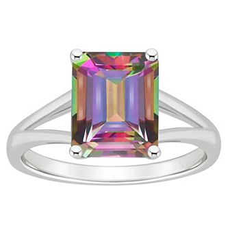 Alyson Layne Sterling Silver Emerald Cut Mystic Topaz Ring