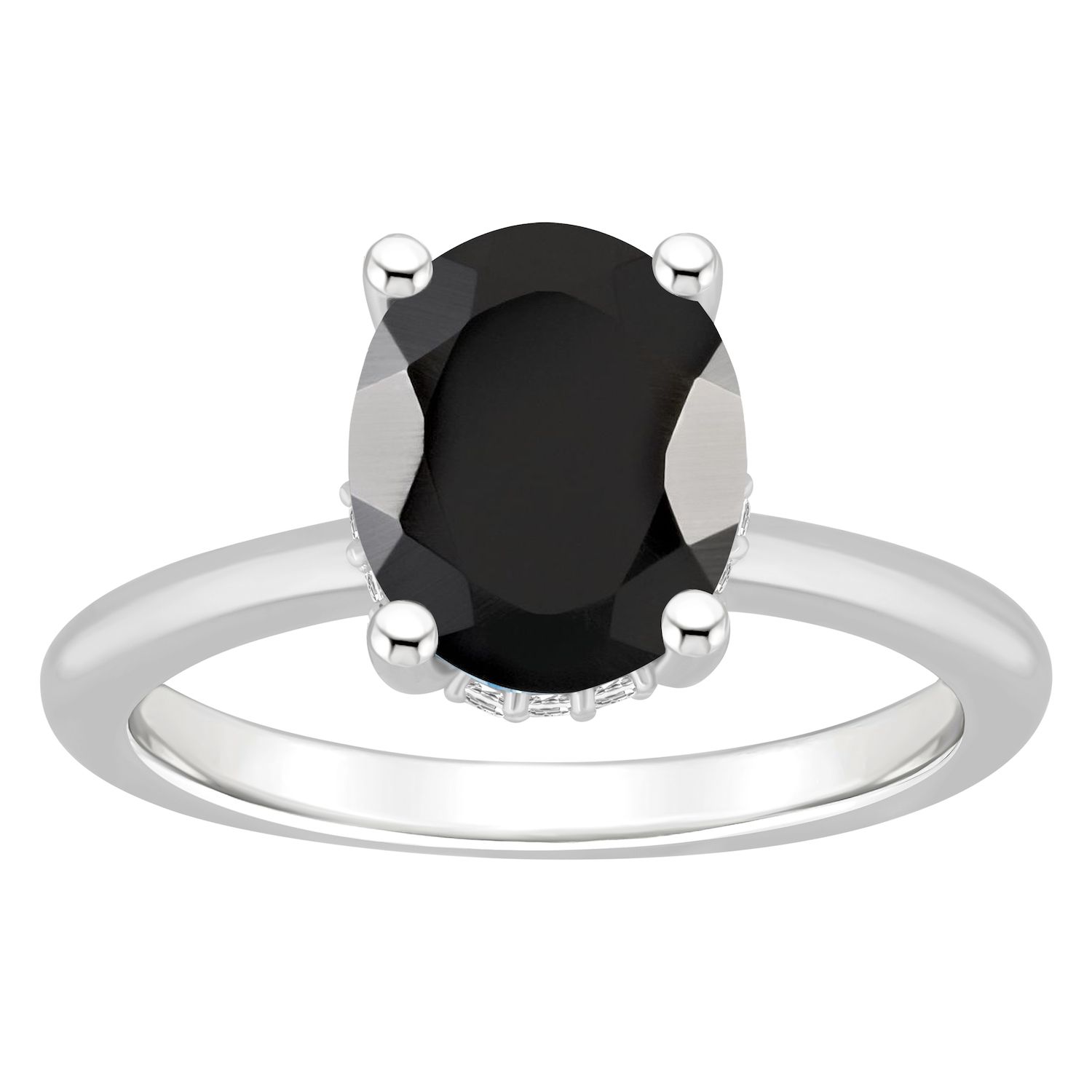 Gem Stone King Sterling Silver Oval Black Onyx & White Topaz Ring For Women
