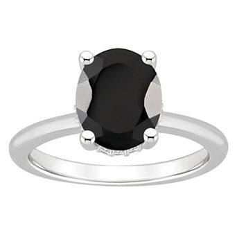 Alyson Layne Sterling Silver Oval Black Onyx Diamond Accent Ring