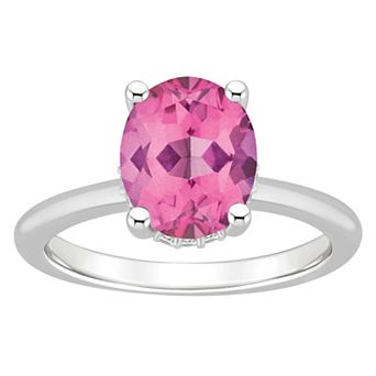 Alyson Layne Sterling Silver Oval Pink Topaz Diamond Accent Ring