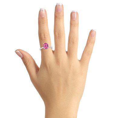Alyson Layne Sterling Silver Oval Pink Topaz Diamond Accent Ring