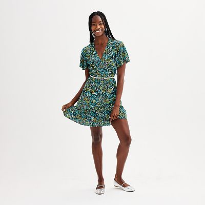 Juniors Rewind Flutter Sleeve Skater Dress