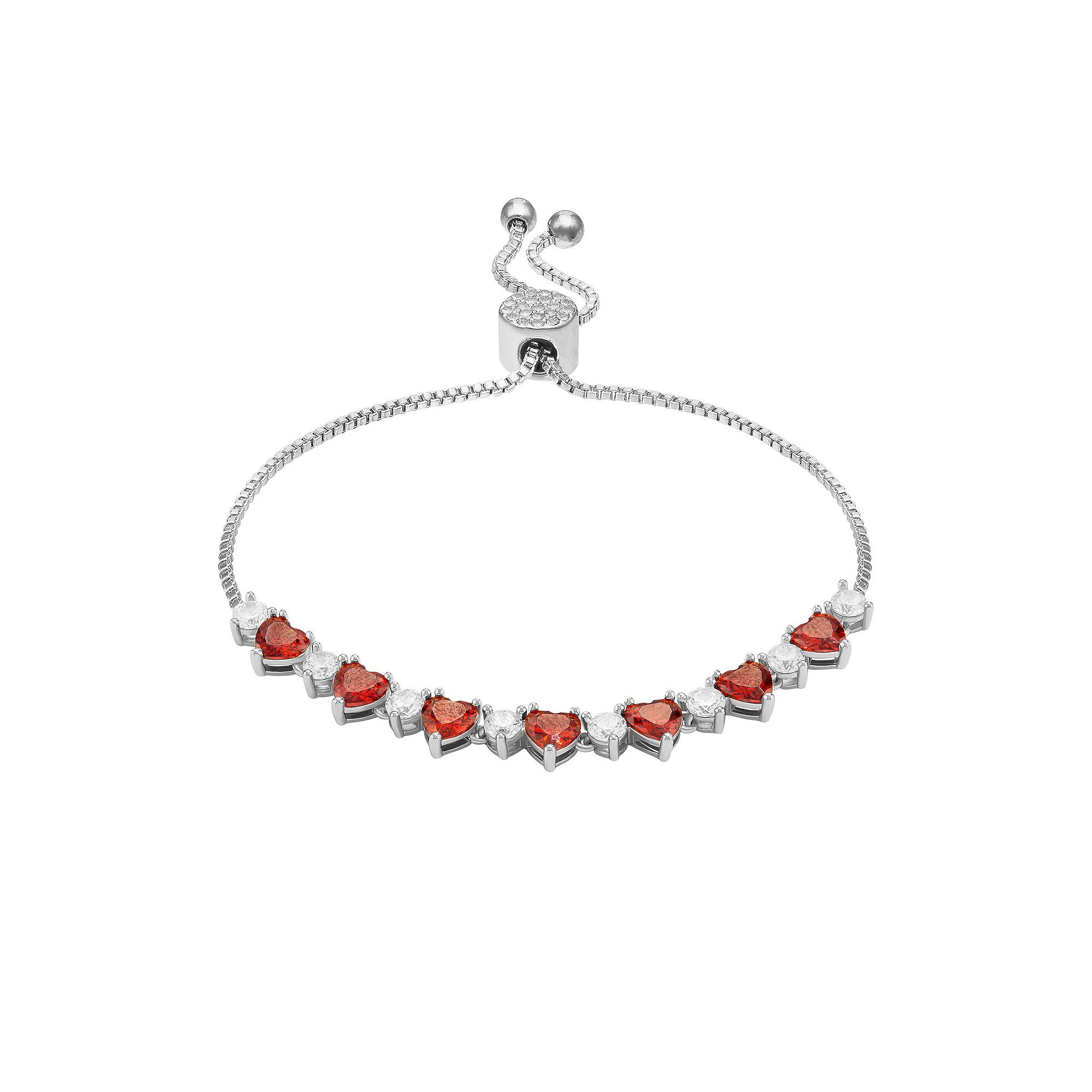 Brilliance Cubic Zirconia & Crystal Heart Bar Adjustable Bracelet, Womens,