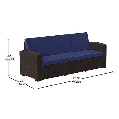 Flash Furniture Seneca Brown Faux Rattan Sofa & Cushions