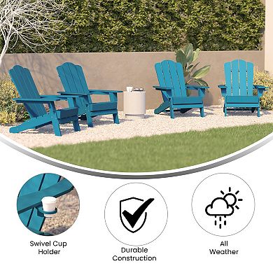 Flash Furniture Set of 4 Newport Adirondack Chairs with Cup Holders