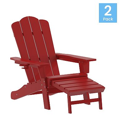 Flash Furniture Newport Adirondack Chair with Cup Holder & Pull Out Ottoman 2-piece Set