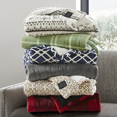 Serta Plush To Sherpa Heated Electric Throw Blanket with Built-in Controller