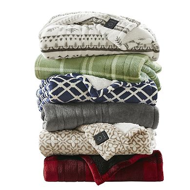 Serta Plush To Sherpa Heated Electric Throw Blanket with Built-in Controller