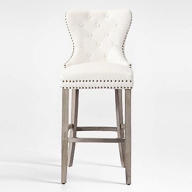 Westintrends 29" Tufted Velvet Bar Stool, Antique Gray