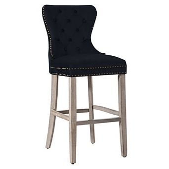 Westintrends 29" Tufted Velvet Bar Stool, Antique Gray