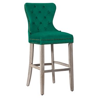 Westintrends 29" Tufted Velvet Bar Stool, Antique Gray