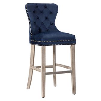Westintrends 29" Tufted Velvet Bar Stool, Antique Gray