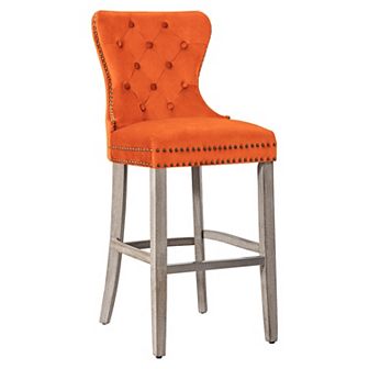 Westintrends 29" Tufted Velvet Bar Stool, Antique Gray