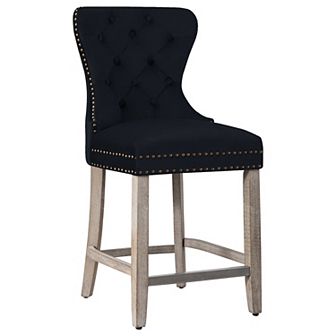 Westintrends 24" Tufted Velvet Counter Stool, Antique Gray