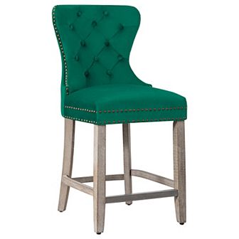 Westintrends 24" Tufted Velvet Counter Stool, Antique Gray