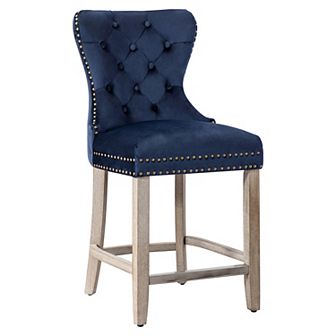Westintrends 24" Tufted Velvet Counter Stool, Antique Gray