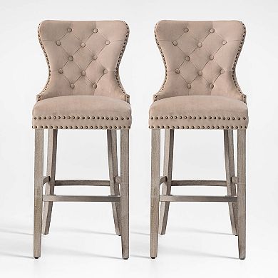 Westintrends 29" Tufted Velvet Bar Stool (set Of 2), Antique Gray