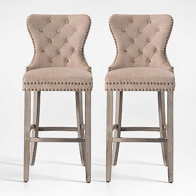 29" Tufted Velvet Bar Stool (set Of 2)