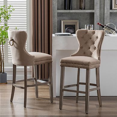 Westintrends 29" Tufted Velvet Bar Stool (set Of 2), Antique Gray