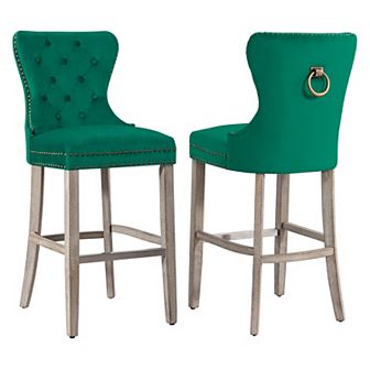 Westintrends 29" Tufted Velvet Bar Stool (set Of 2), Antique Gray