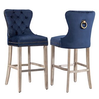 Westintrends 29" Tufted Velvet Bar Stool (set Of 2), Antique Gray