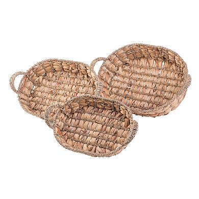 Seagrass Fruit Bread Basket Tray With Handles, Set Of 3