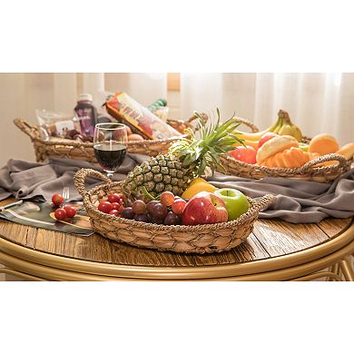 Seagrass Fruit Bread Basket Tray With Handles, Set Of 3