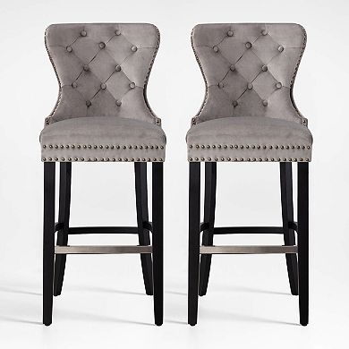 Westintrends 29" Tufted Velvet Bar Stool (set Of 2), Black