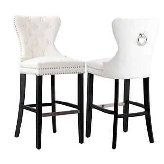 Westintrends 29" Tufted Velvet Bar Stool (set Of 2), Black