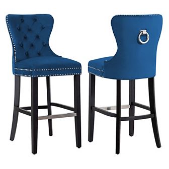 Westintrends 29" Tufted Velvet Bar Stool (set Of 2), Black