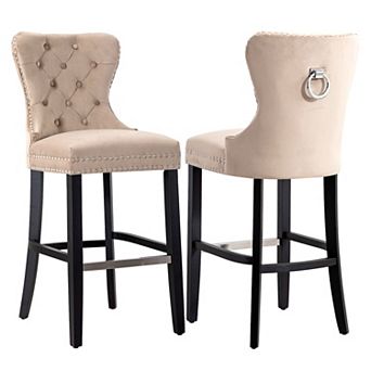 Westintrends 29" Tufted Velvet Bar Stool (set Of 2), Black