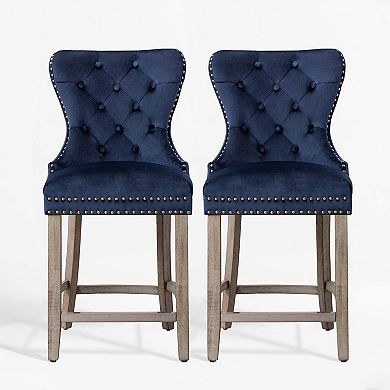 Westintrends 24" Tufted Velvet Counter Stool (set Of 2), Antique Gray