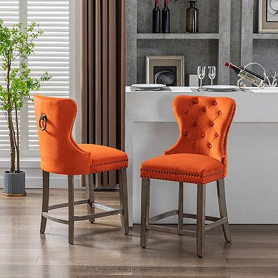 Westintrends 24" Tufted Velvet Counter Stool (set Of 2), Antique Gray