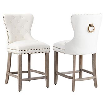 Westintrends 24" Tufted Velvet Counter Stool (set Of 2), Antique Gray