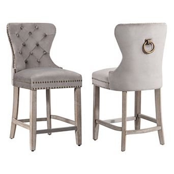 Westintrends 24" Tufted Velvet Counter Stool (set Of 2), Antique Gray