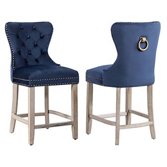 Westintrends 24" Tufted Velvet Counter Stool (set Of 2), Antique Gray