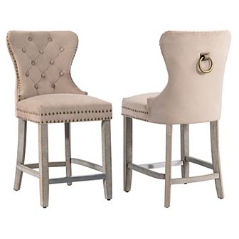 Westintrends 24" Tufted Velvet Counter Stool (set Of 2), Antique Gray