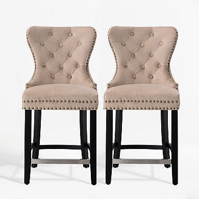 24" Tufted Velvet Counter Stool (set Of 2)