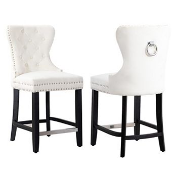 Westintrends 24" Tufted Velvet Counter Stool (set Of 2), Black