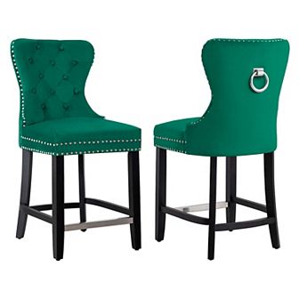 Westintrends 24" Tufted Velvet Counter Stool (set Of 2), Black