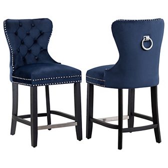 Westintrends 24" Tufted Velvet Counter Stool (set Of 2), Black