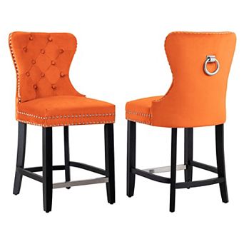 Westintrends 24" Tufted Velvet Counter Stool (set Of 2), Black