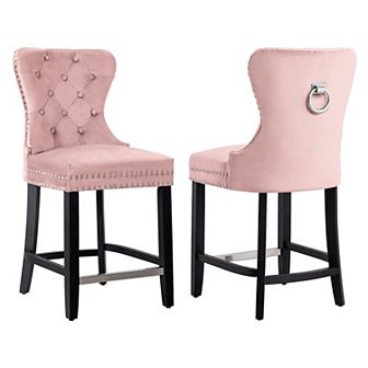 Westintrends 24" Tufted Velvet Counter Stool (set Of 2), Black