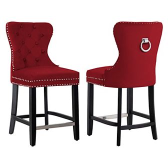 Westintrends 24" Tufted Velvet Counter Stool (set Of 2), Black