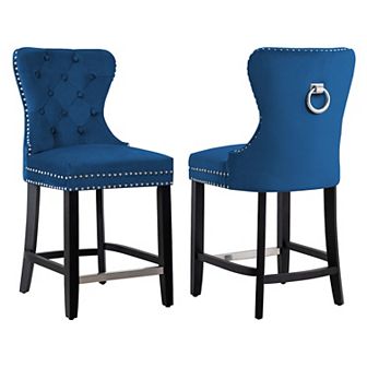 Westintrends 24" Tufted Velvet Counter Stool (set Of 2), Black