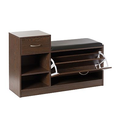 Wooden Entryway Shoe Storage Bench With Cushion