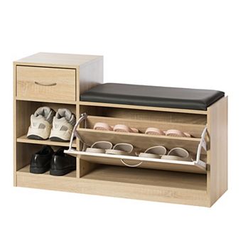 Wooden Entryway Shoe Storage Bench With Cushion